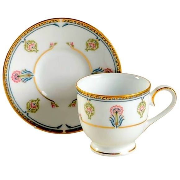 Noritake Footed Cup & Saucer Set Gilded Blossoms - Picture 1 of 7